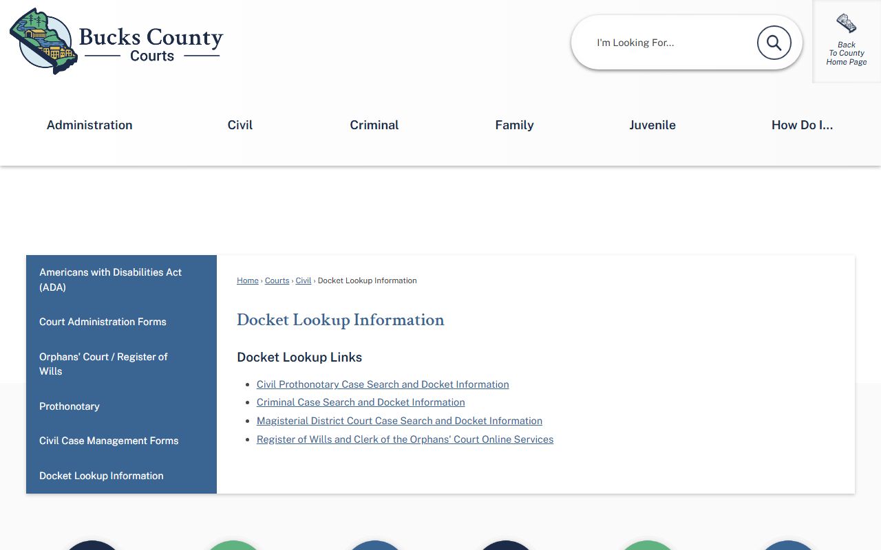 Bucks County inmate population docket lookup information portal