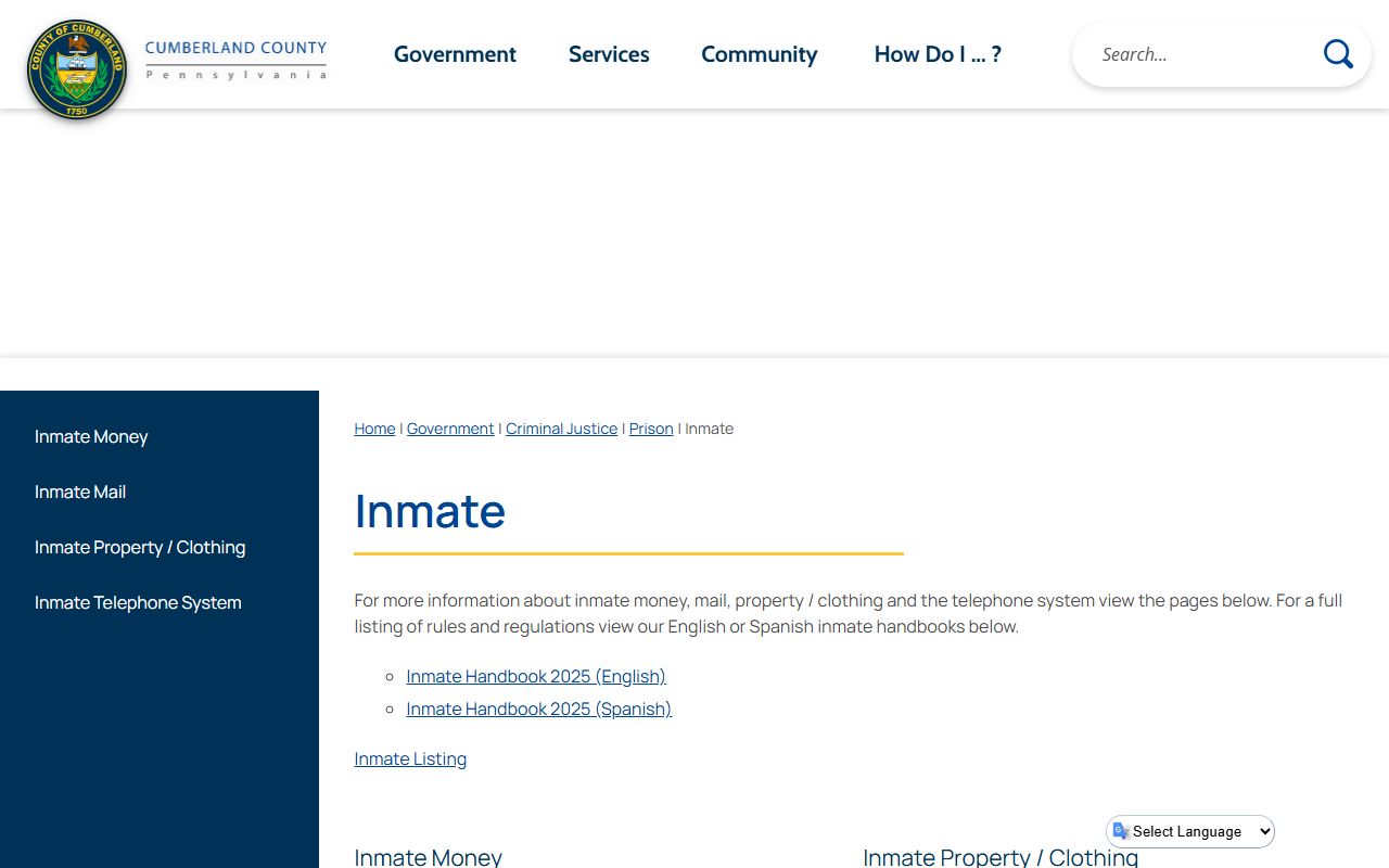 Cumberland County inmate population records prison page