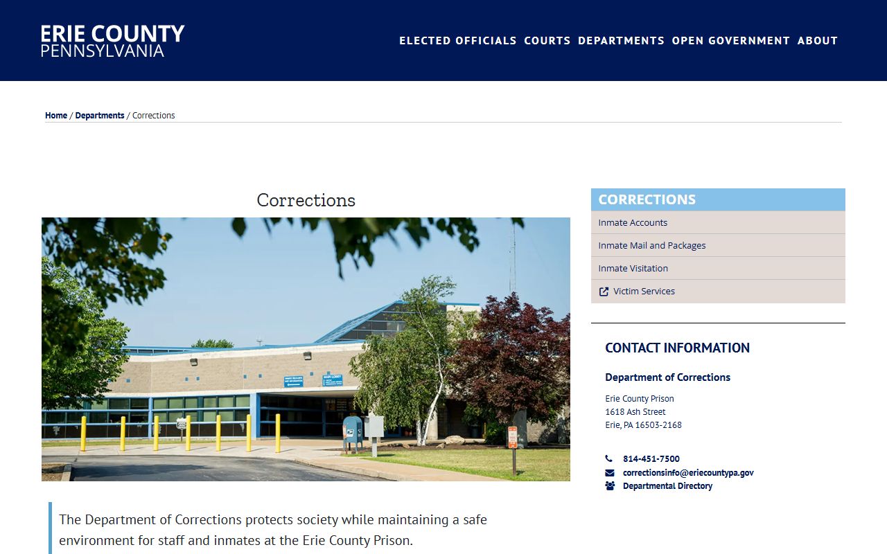 Erie County inmate population Department of Corrections page