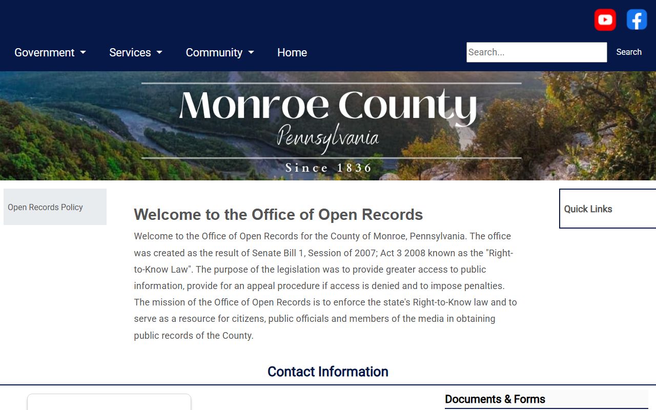 Monroe County Right-to-Know open records portal for inmate population public records requests