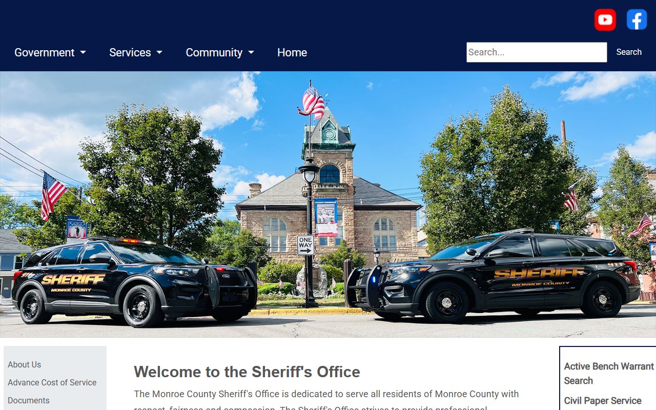 Monroe County Sheriff Office website for inmate population warrant and civil process information