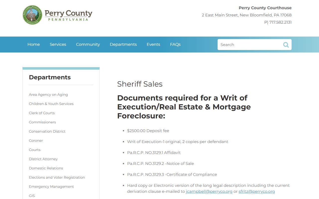 Perry County Sheriff's Office website for warrant and inmate population information in Perry County