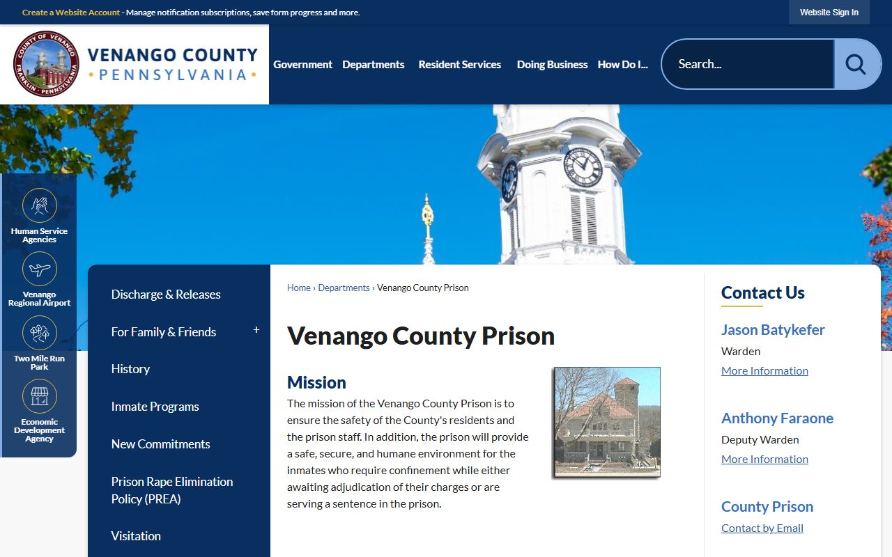 Venango County Jail inmate population records page