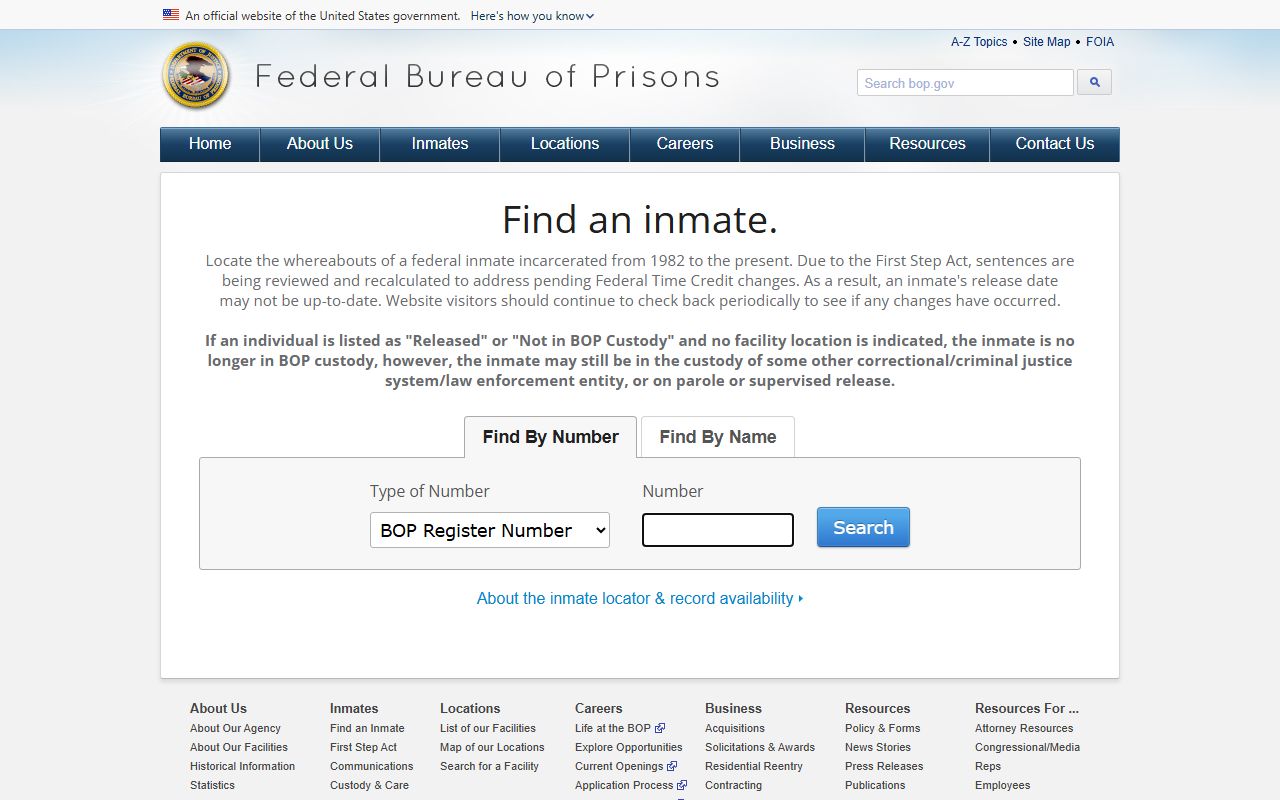Federal Bureau of Prisons inmate locator for Pennsylvania federal inmates