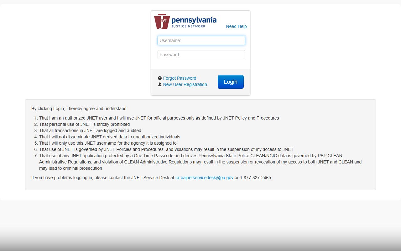 Pennsylvania Justice Network portal homepage for criminal justice information sharing